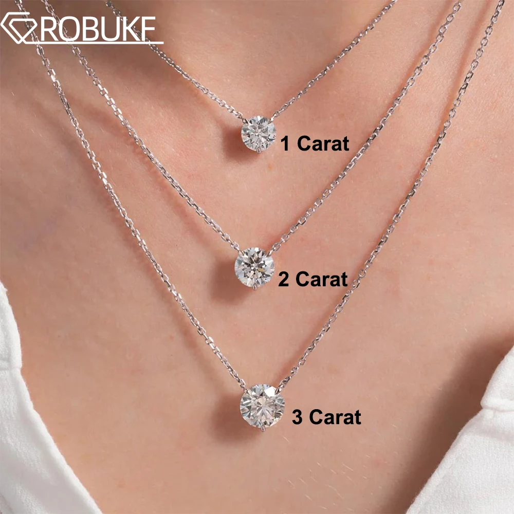 1CT 2CT 3CT Moissanite Necklace for Women Round Cut Lab Diamond 100% 925 Sterling Silver Classic 3 Claws Pendant Wedding Jewelry