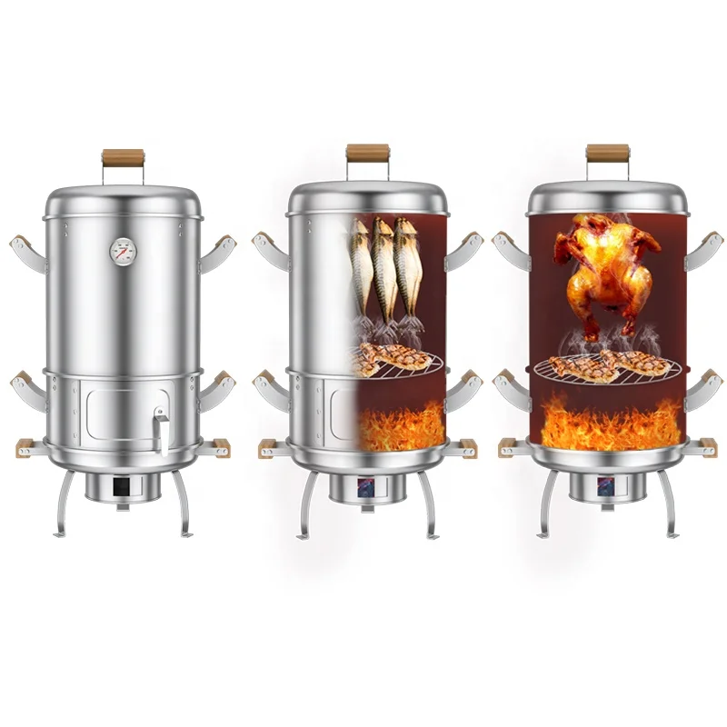 3 In 1 Vertical 304 Stainless Steel Outdoor Camping Portable Multi-functional Charcoal BBQ Grill & Chicken Roaster