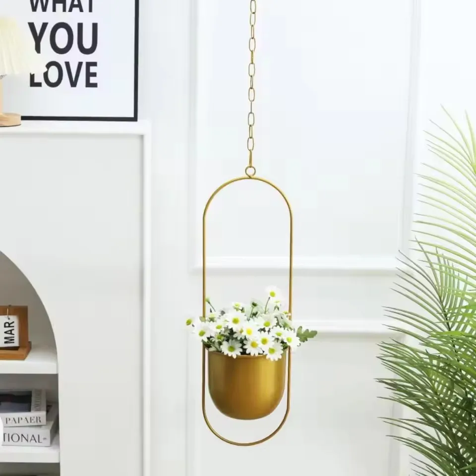 Creative Iron Plant Hanging Basket with Hook Modern Succulent Plant Flowerpot Hanging Bucket Simple Plant Pot Home Decoration