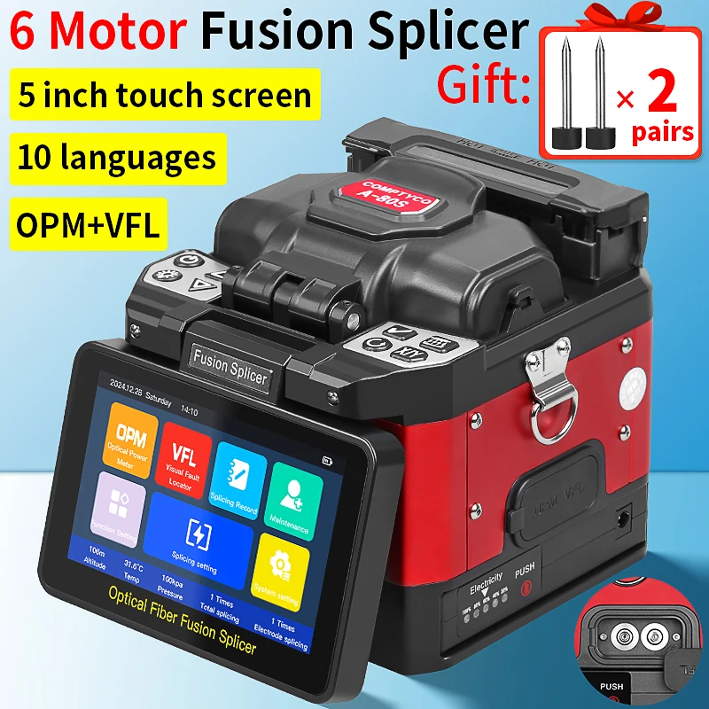 COMPTYCO A-80S Optical Fiber Fusion Splicer SM MM Multilingual Touch Screen Fiber Optic Core Welding Machine Built in OPM VFL