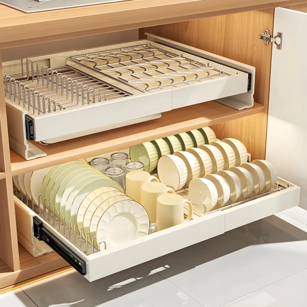 Kitchen Bowls Plate Organizers Under The Sink Pull Out Cabinet Dish Storage Drawer No Punching Tableware Basket Condiments R