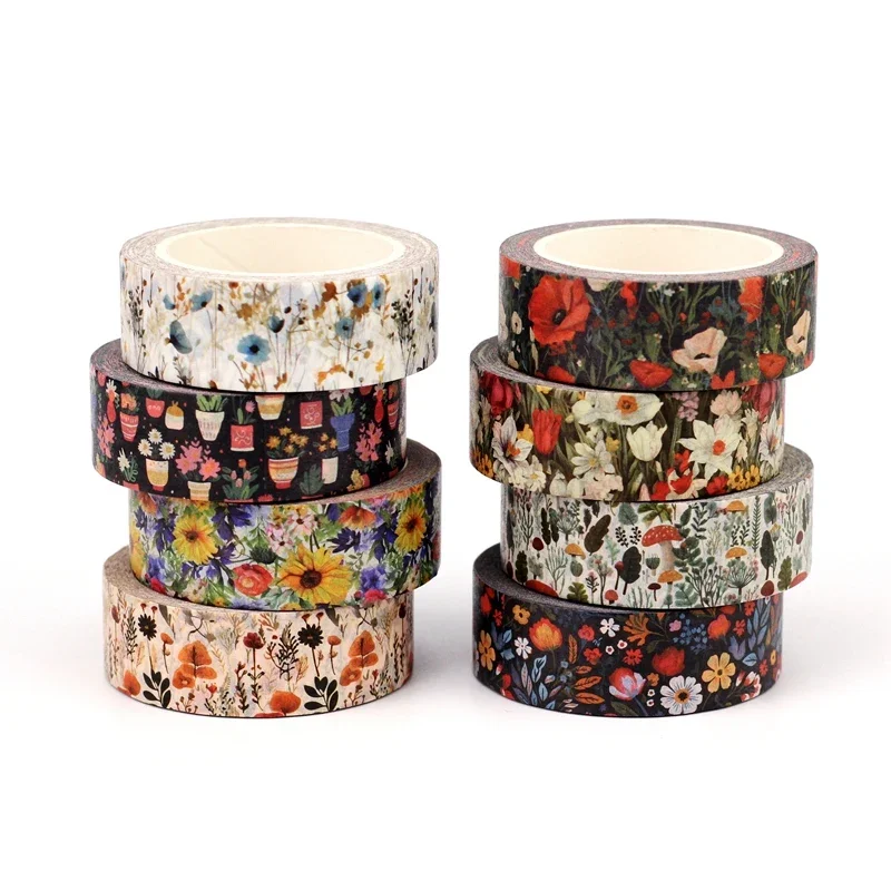 2025 NEW 1PC 10M Decor Wild Flowers Paper Washi Tapes Set for DIY Scrapbooking Adhesive Masking Tape Cute Journaling Stationery
