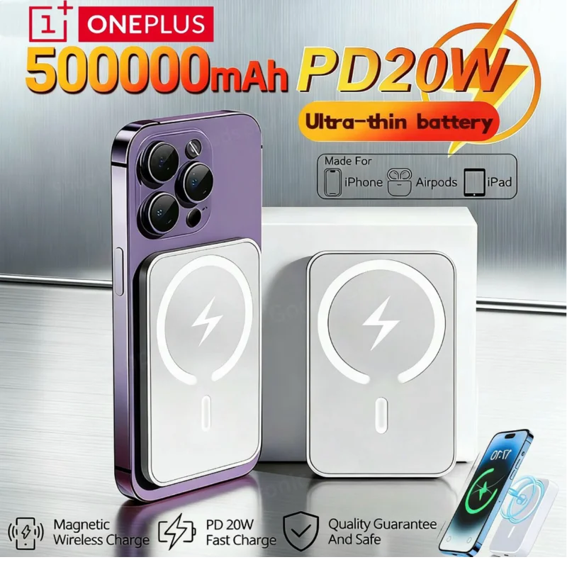 OnePlus 50000mAh Wireless Magnetic Power Bank Charger Fast Charging External Spare Battery For Apple iPhone Android Magsafes