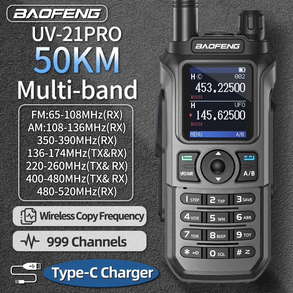 Baofeng UV 21 Pro Wireless Copy Frequency Walkie Talkie Long Range Multi Band Waterproof Type-C Ham Radio UV-21 GPS UV5R mini