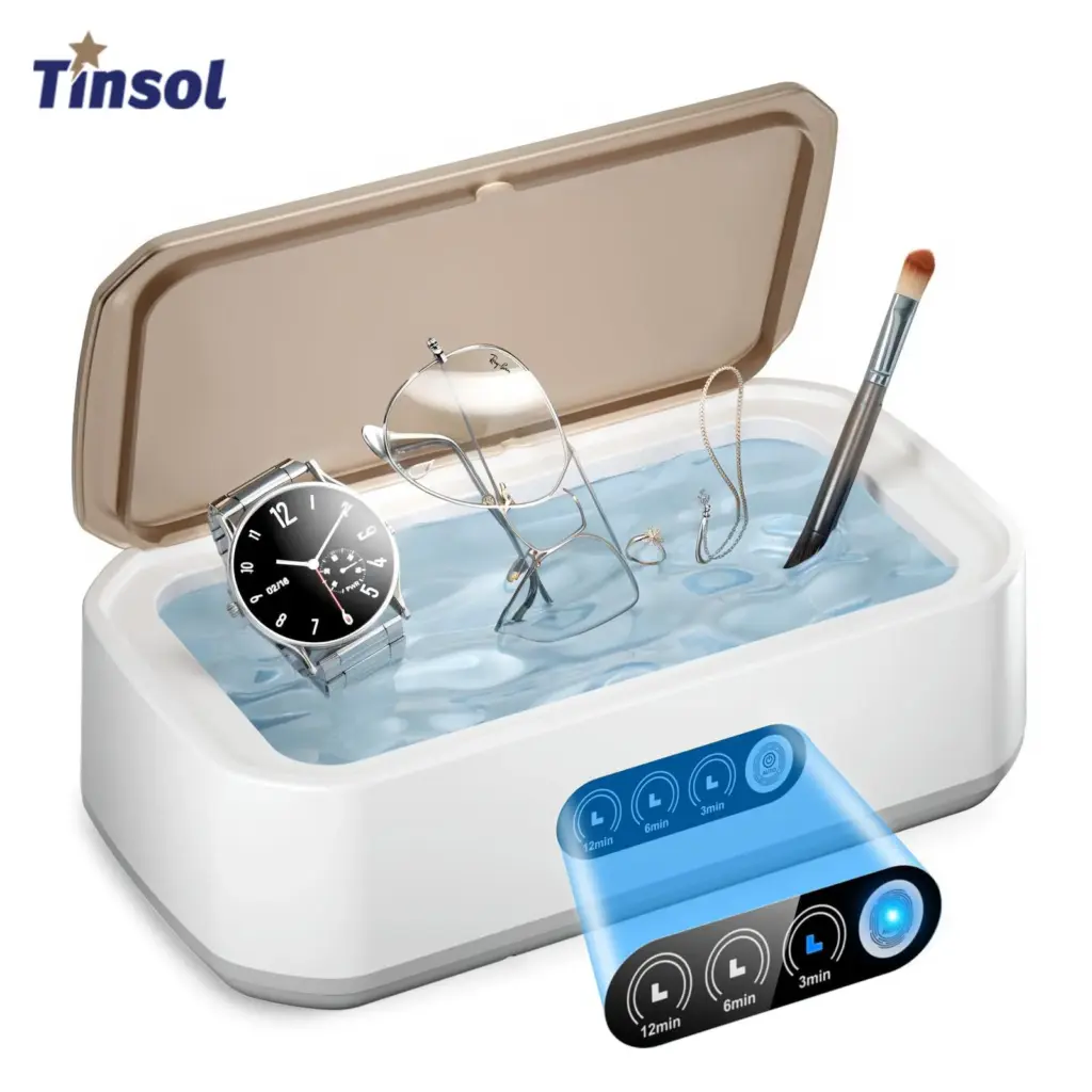 TINSOL New 49KHZ Ultrasonic Cleaner 650ml mini high frequency vibration cleaner for glasses, jewelry, dentures and soothers