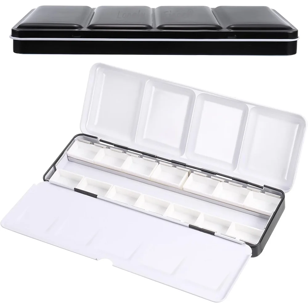 Empty Watercolor Palette, Metal Watercolor Tin with 14pcs Full Pans Paint Case with Lid Paint Box for Travel Gouache Oil Paintin