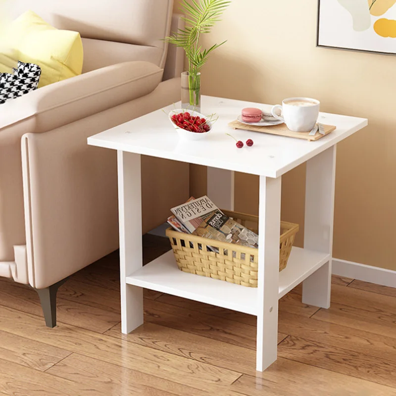 Modern Living Room Double-layer Storage Coffee Table Sturdy Wooden Bedroom Bedside Side Table Simple Side Tables for Home Office