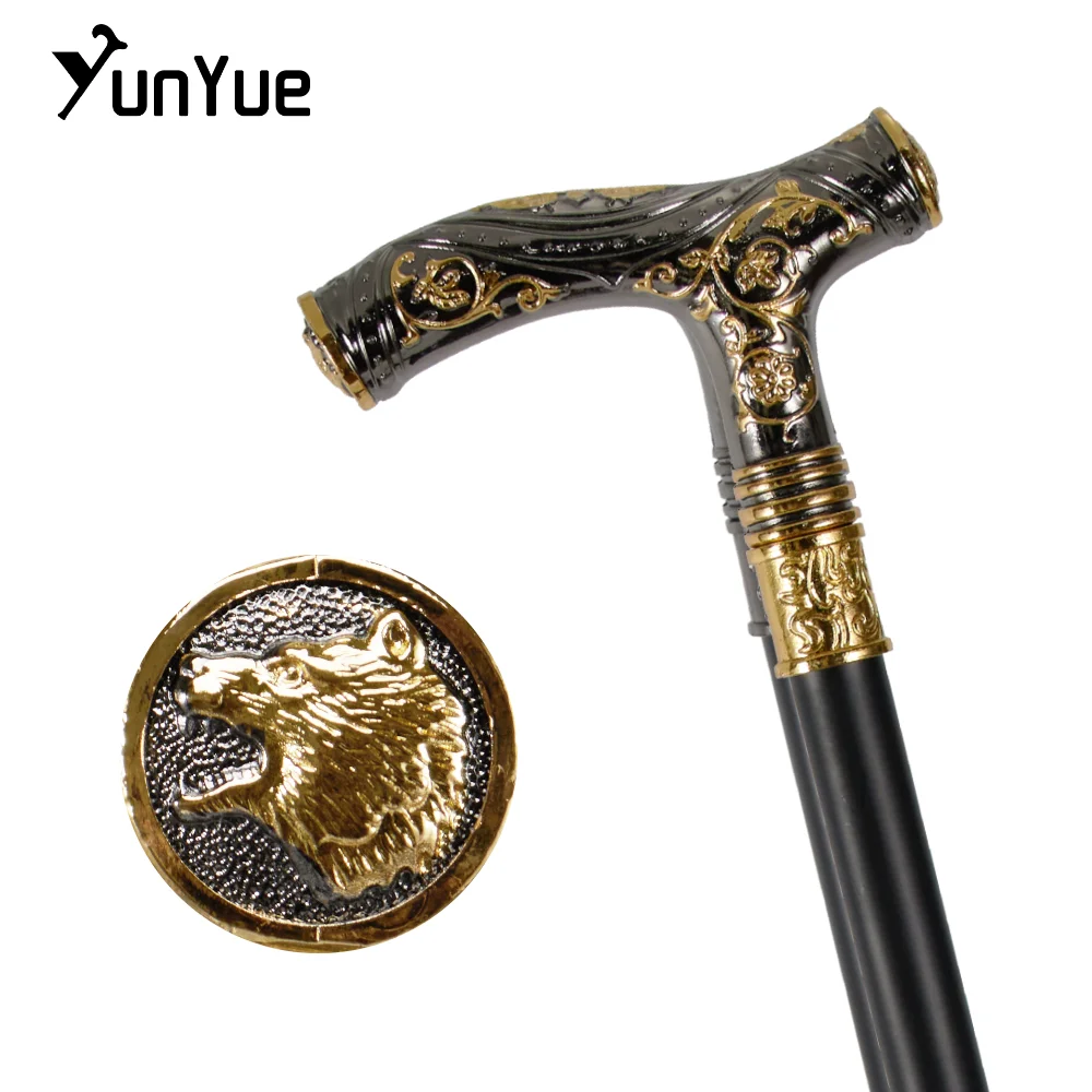 Black Gold Bears Metals Carving Walking Cane Gentleman Collections Fashion Elegant Walking Stick Cosplay Film Props Party Cane