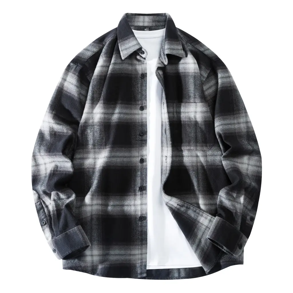 50S 2025 New In Autumn and Winter Pure Thick Cotton Flannel Polished Plaid Shirt With Pocket Men's Casual Long-sleeved Shirt