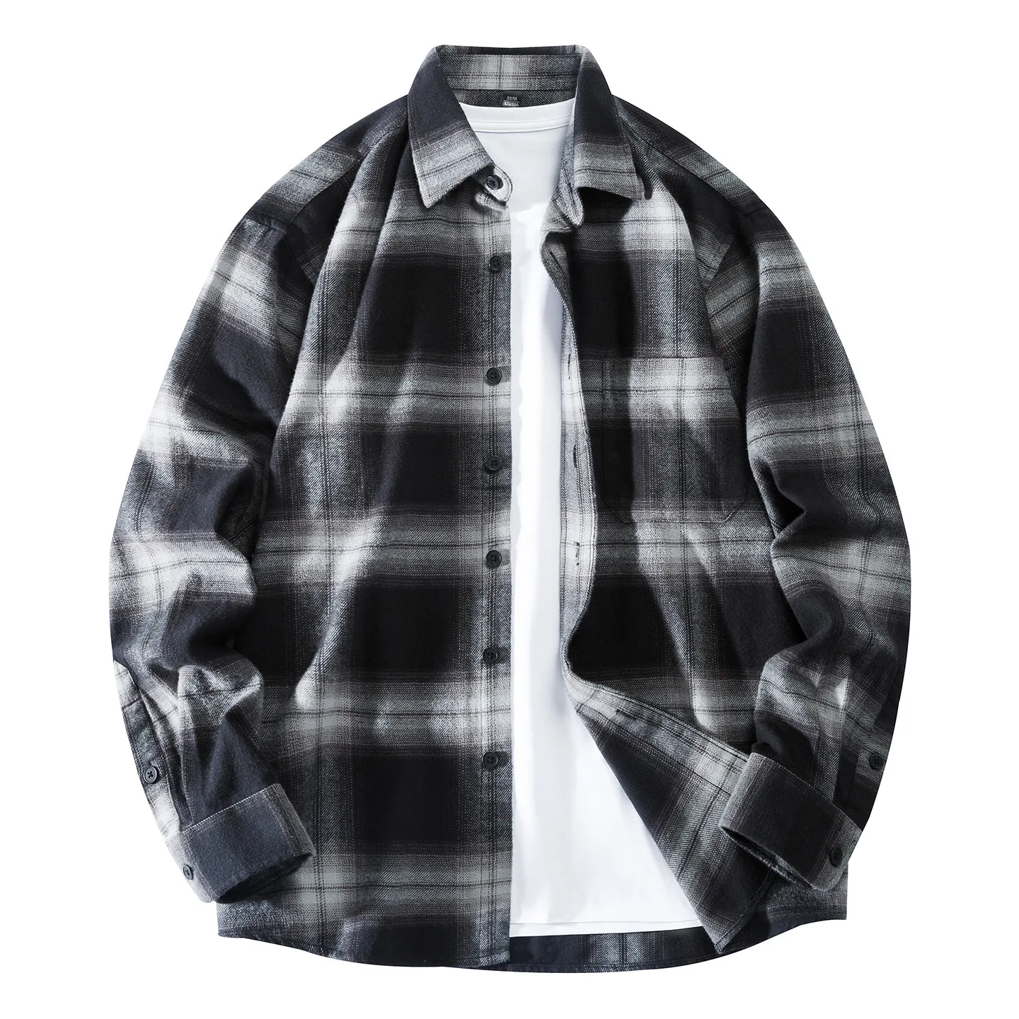 50S 2025 New In Autumn and Winter Pure Thick Cotton Flannel Polished Plaid Shirt With Pocket Men's Casual Long-sleeved Shirt