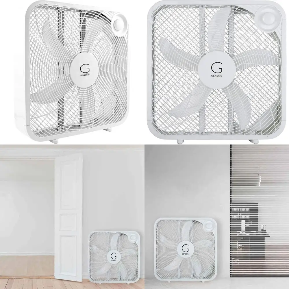 20 Three-Speed Box Fan with Max Cooling, Portable Handle, White