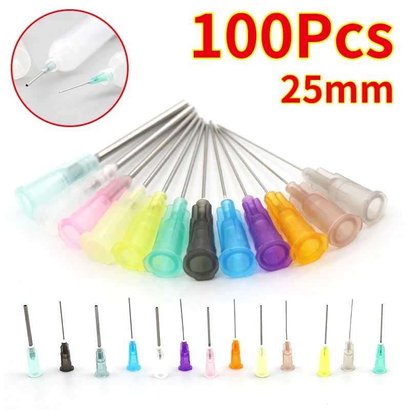 14-27G 100pcs 25mm Dispensing Needle Glue Needle 1 Inch Bayonet Needle Suitable for Glue, Liquid and Syringe