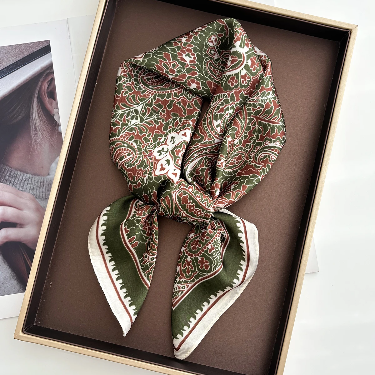 Silk Feeling Square Scarf Women Fashion Paisley Neckerchief Bandana Shawl Scarves Wrap Head Kerchief Hair Band Lady Ties