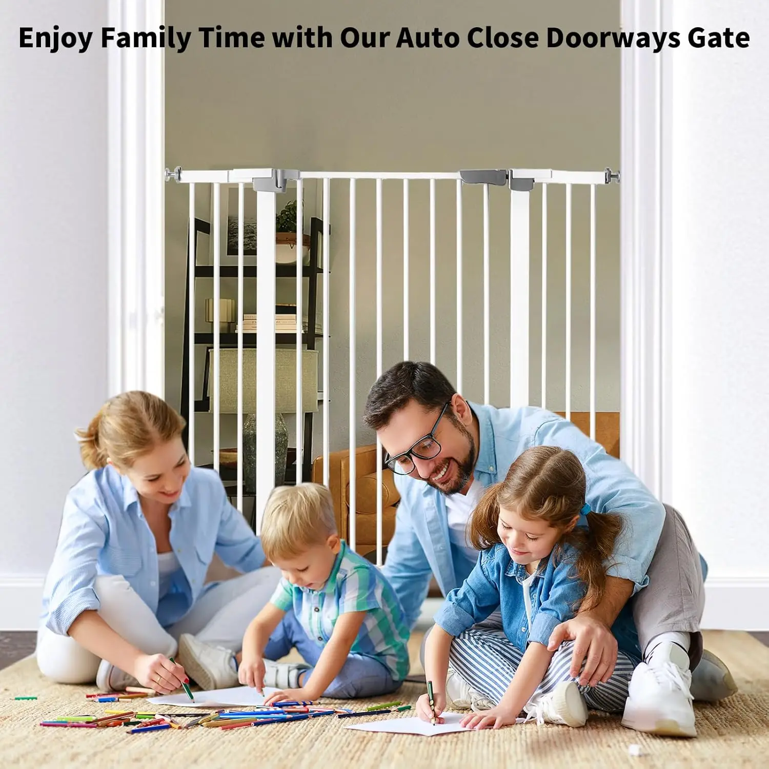 Baby Gate for Stairs 30"-60" Gates for Doorways & Hallways, Safety Gate for Kids & Pets, Pressure-Mounted Walk-Through with Dual