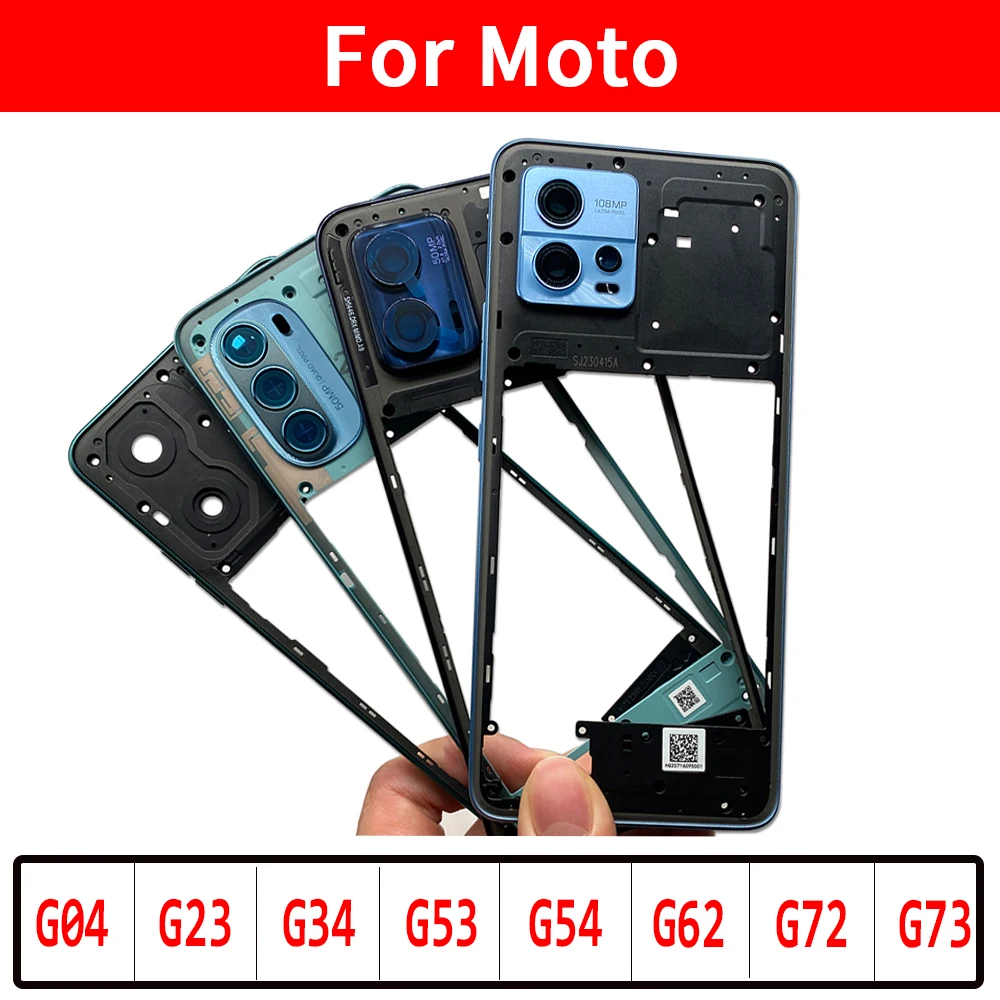 NEW Front Housing Middle Frame Bezel Chassis Shell With Side Button Key Parts For Motorola Moto G04 G23 G34 G53 G54 G62 G72 G73