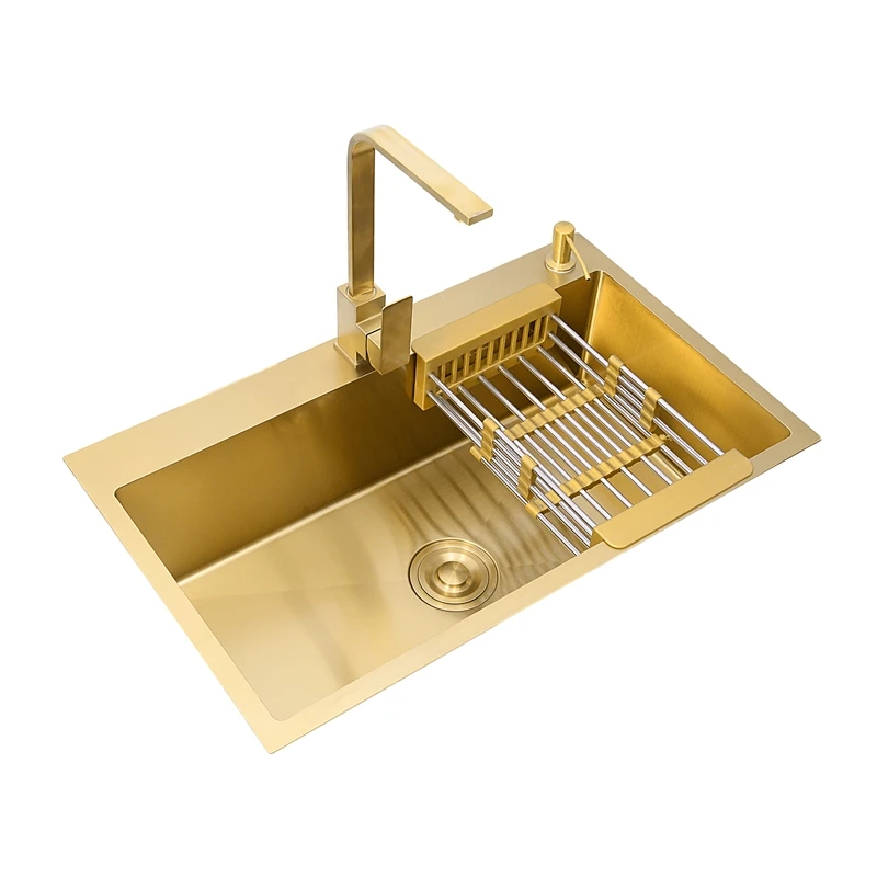 Gold kitchens sink Nano Handmade 304 Stainless Steel Single Golden sinks Bowel Basin cuba cozinha fregaderos de cocina