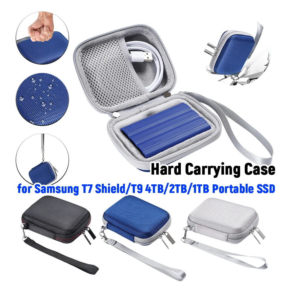 EVA Hard Drive Case Shockproof Protective Travel Case with Mesh Bag&Hand Strap for Samsung T7 Shield/T9 4TB/2TB/1TB Portable SSD