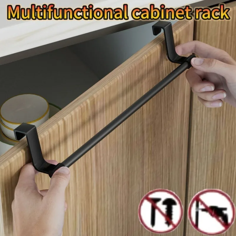 Towel Rod Steel Metal Wire Over Cabinet Towel Rack Storage Organizer Bathroom Door Hanging Towels Rack Punch-free Rag Hanger