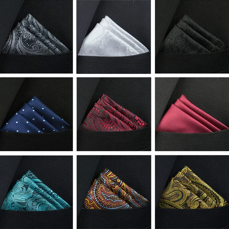 New Pocket Square Handkerchief Accessories Paisley Solid Colors Vintage Business Suit Hanky Breast Scarf 25*25cm