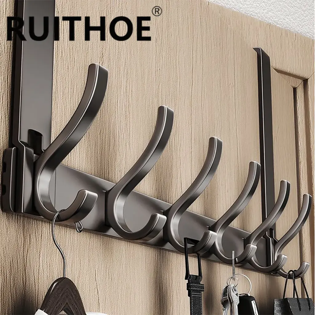 Door Behind Hooks Storage Wall Hanging Bag Clothes Hook Punch-free Hanger Bedroom Organizer Bathroom Kitchen Accessory