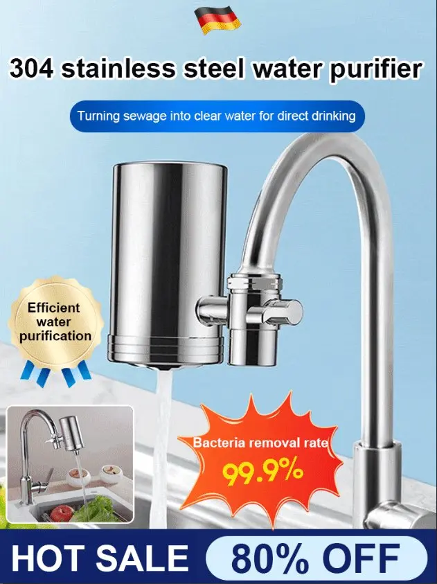 Installation-free Stainless Steel Household Faucet Water Purifier Composite Ceramic or Scale Inhibitor Filter for Kitchen Tap