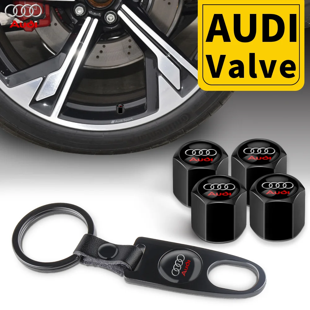 3D Metal Car Wheel Tire Valve Stem Caps Key Chain For Audi A4 B8 A3 8P A6 C7 8V B6 B7 B9 Q5 A1 A5 C6 Auto Decoration Accessories