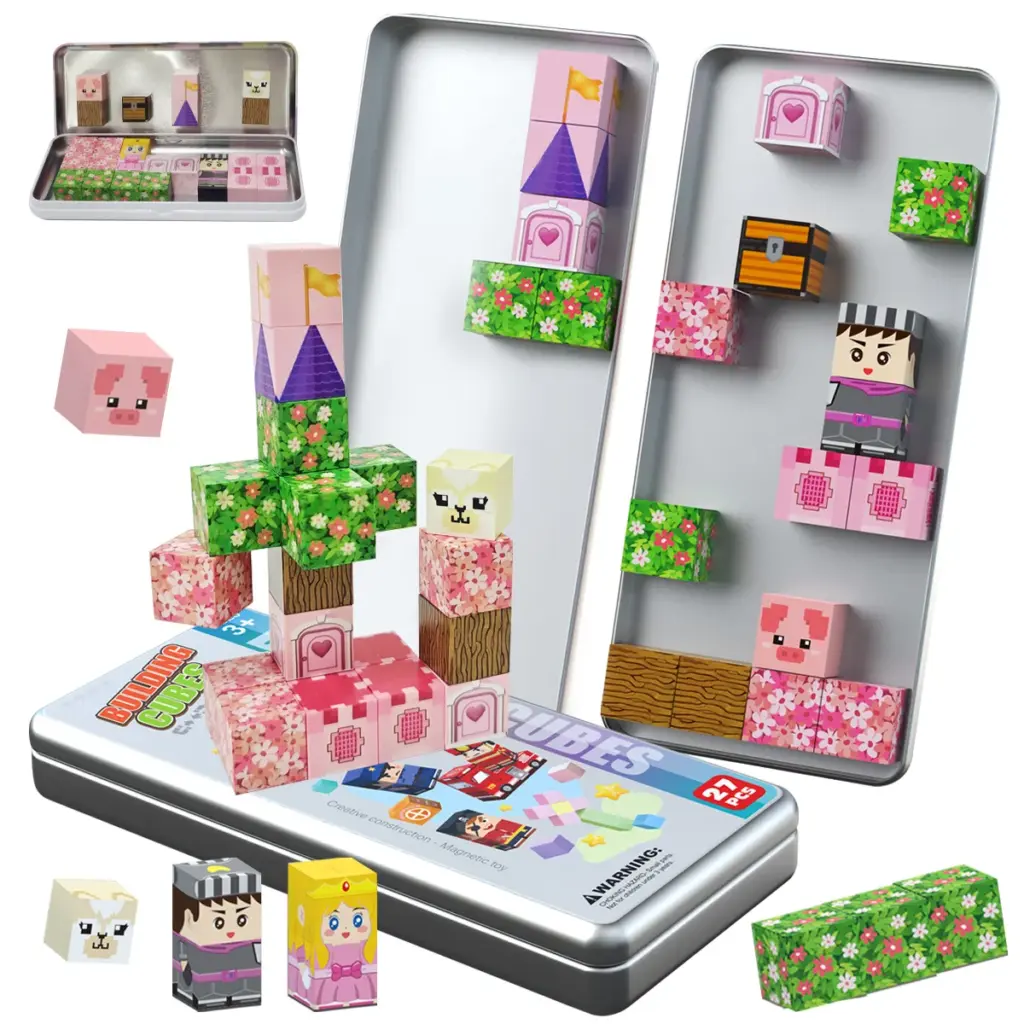 27pcs Iron Box Magnetic Block Set,Magnetic Tiles,Children's Puzzle Building Blocks Toy,Preschool Educational Building blocks Set