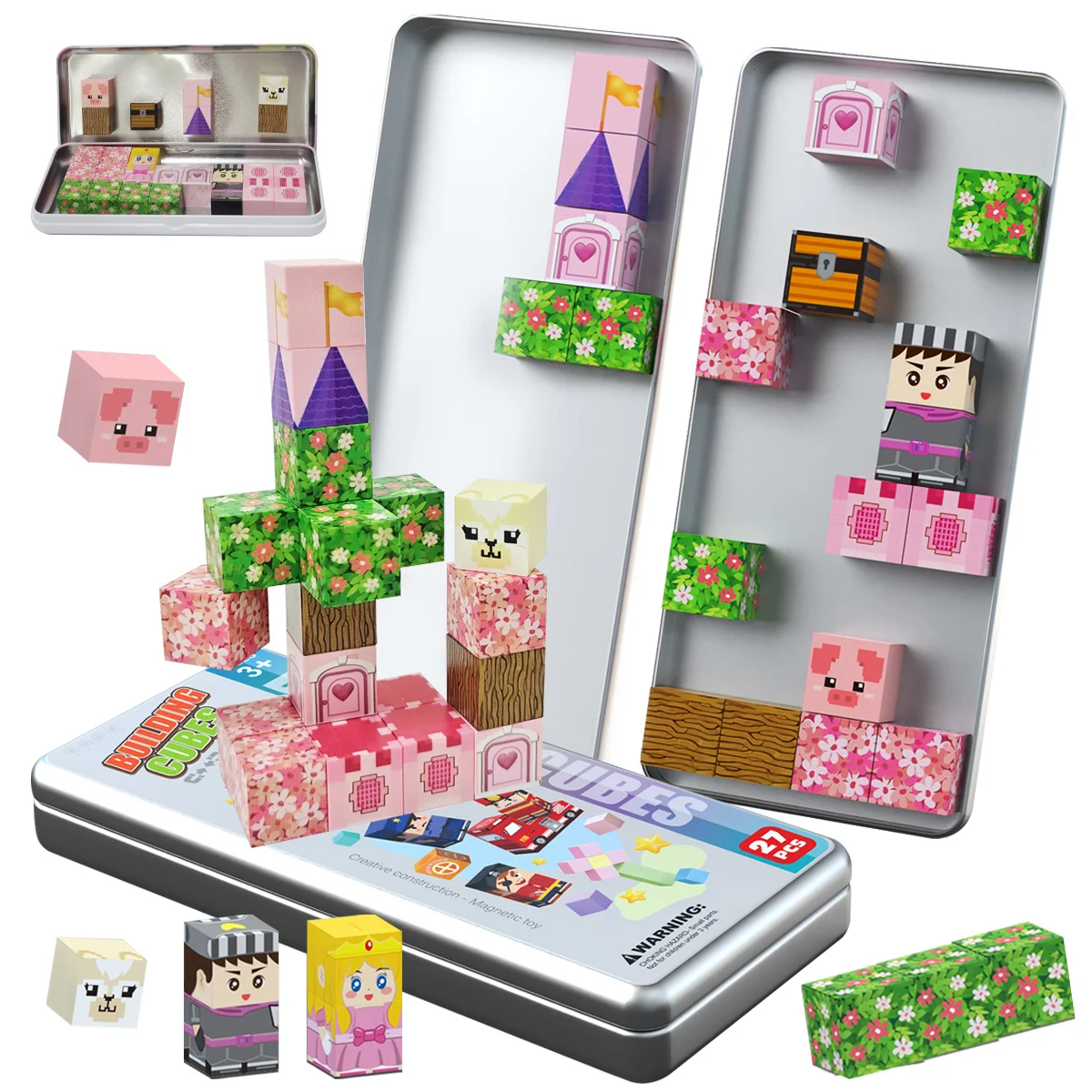 27pcs Iron Box Magnetic Block Set,Magnetic Tiles,Children's Puzzle Building Blocks Toy,Preschool Educational Building blocks Set