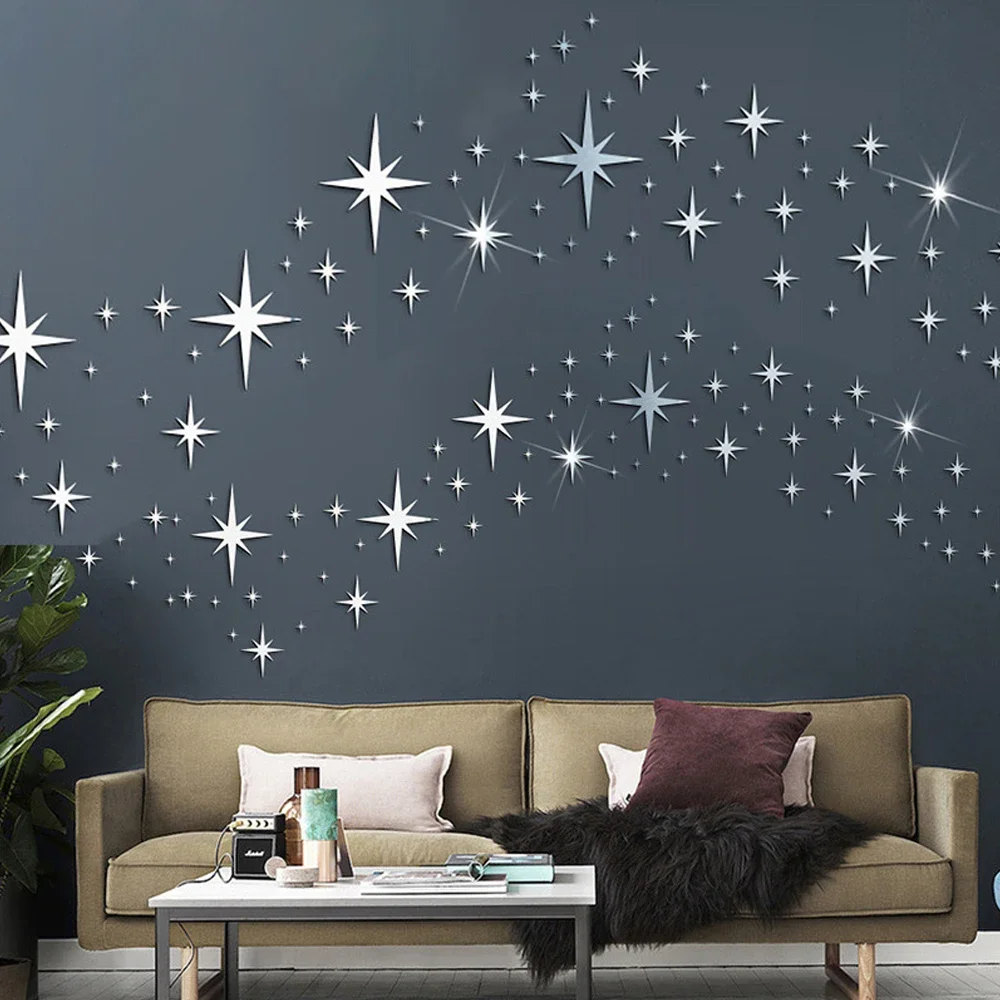 20/42pcs Acrylic Star Mirror Wall Stickers DIY Waterproof Self-Adhesive Wallpaper For Bedroom Children Room Home Decoration