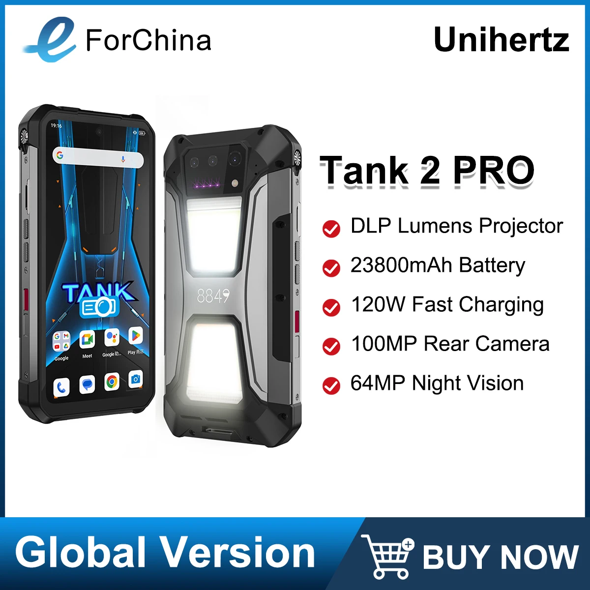 Unihertz 8849 Tank 2 PRO Rugged Smartphone Projector 6.79" 2.4K Display 12GB 256GB 23800mAh 120W 100MP Camera 4G Android 14 NFC