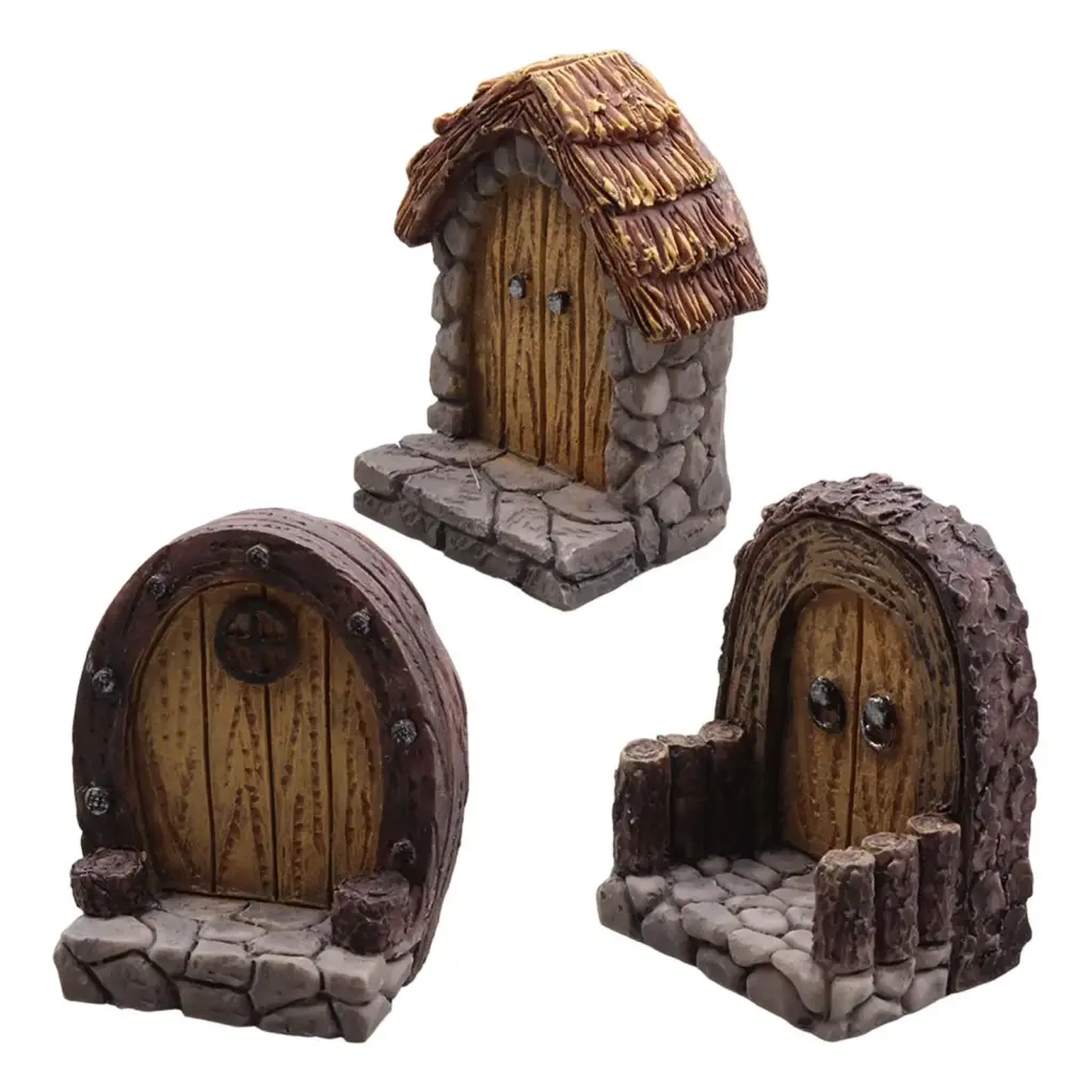 Miniature Garden Door Micro Landscape Lawn Ornament Garden Art Decorative Resin Mini Door Fairy Door for Living Room Lawn