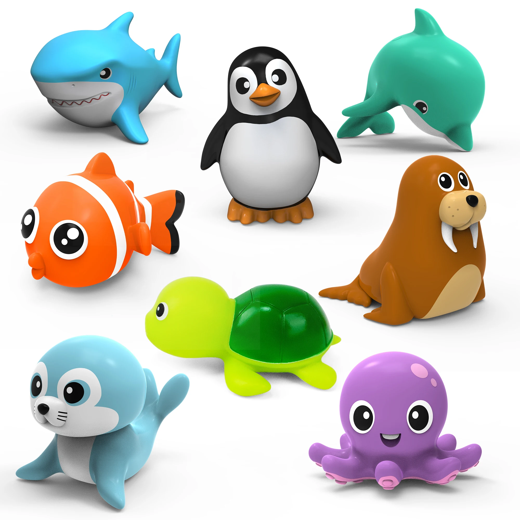 8pcs Mold-Resistant Sea Animal Bathtub Shower Toys Bathing Water Play Clockwork Toy for Kids Birthday Gifts