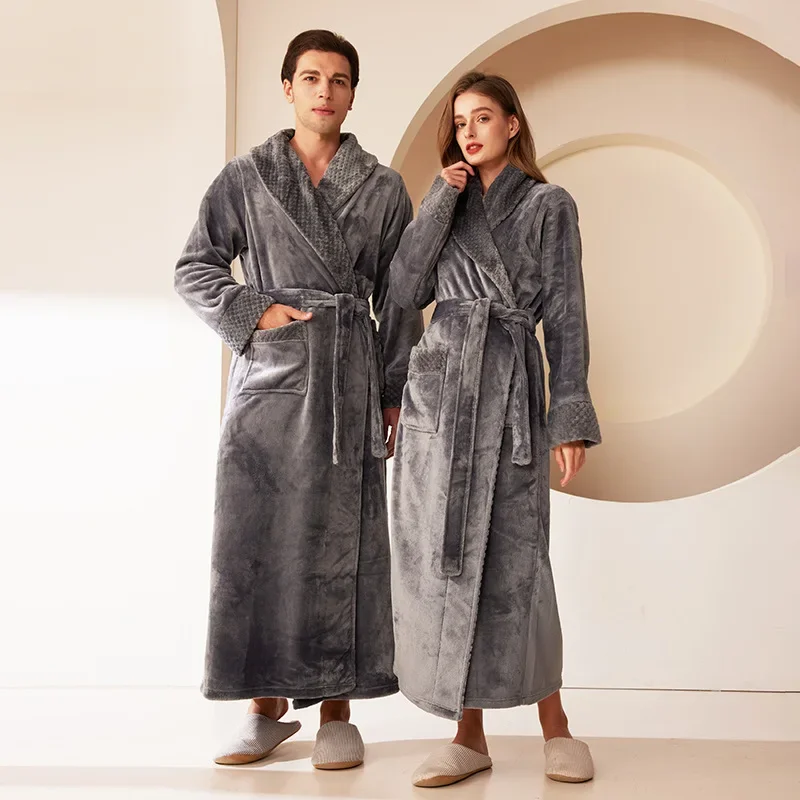 Couple's Oversize Plush Robe Coral Fleece Sleepwear Autumn Winter Home Comfortable Bathrobe for Men And Women