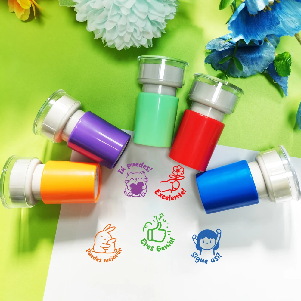 Color 5-piece Spanish seal set Award for learning students Seal teacher Parents review and praise the teacher