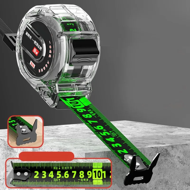 Retractable Tape Measure High Accuracy Woodworking Tool Clear Case Electroplated Stainless Steel for Measurements 10m 32.8ft