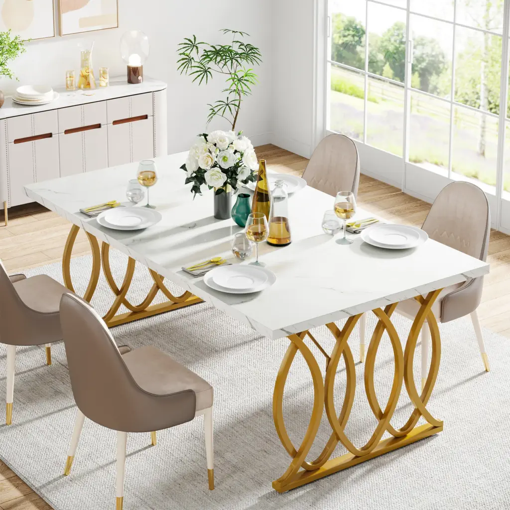 Tribesigns Modern Dining Table for 4-6 People, 160cm Large Rectangular Kitchen Table with Faux Marble Tabletop, Dinner Table