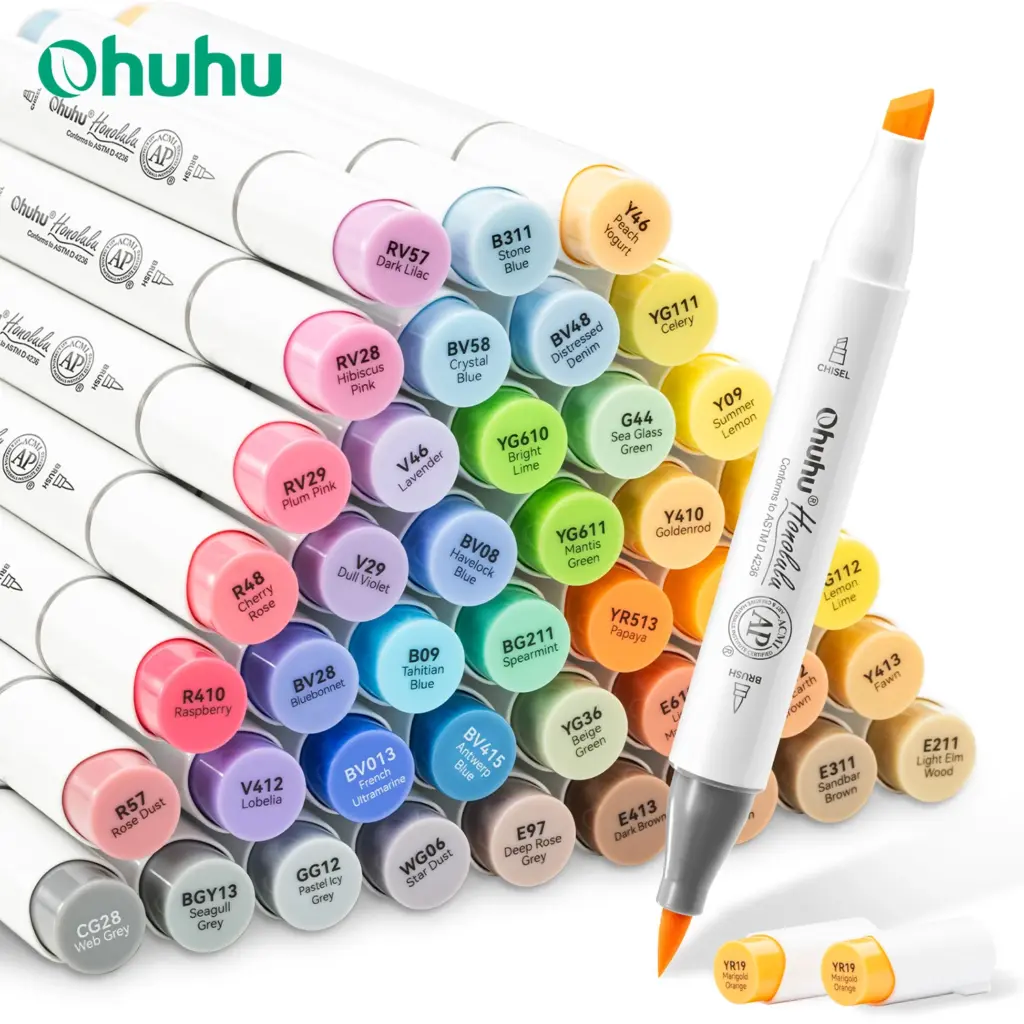 Ohuhu Honolulu 48 Mid-tone Colors Marker Pen Set Alcohol Art Markers Refillable Dual Tips Sketching Drawing School Art Supplies
