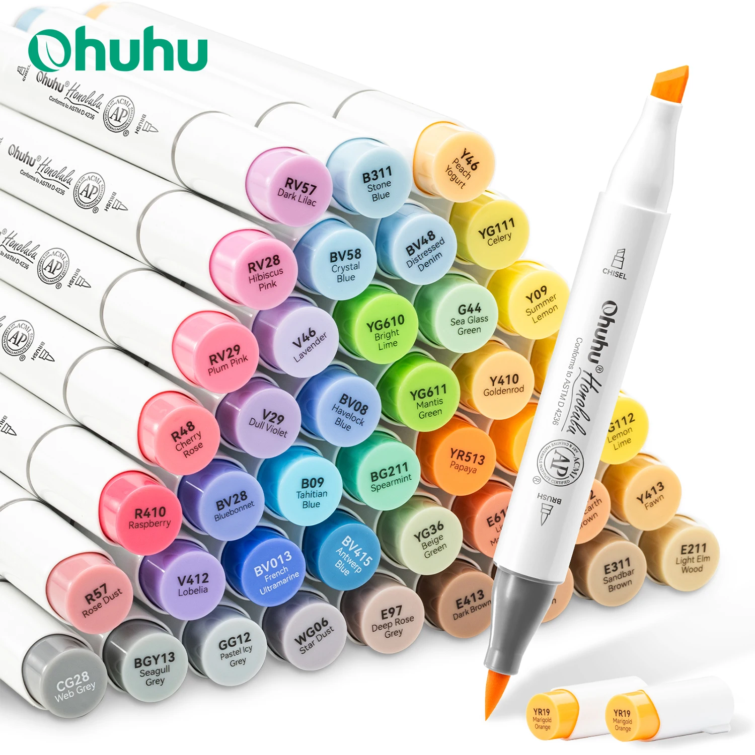 Ohuhu Honolulu 48 Mid-tone Colors Marker Pen Set Alcohol Art Markers Refillable Dual Tips Sketching Drawing School Art Supplies