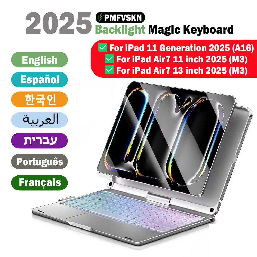 New Magic Keyboard For iPad 11th Generation 2025 A16, Keyboard Case For iPad Air 7 11 13 inch 2025 M3, 360 Degree Flip Backlit