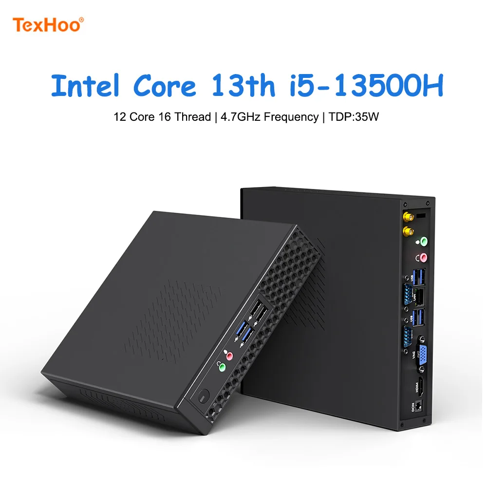 TexHoo Mini PC Gaming Computer Intel Core 13th i5 13500H 12450H AMD R7 5800H 6600H ITX Windows 11 Pro Unit DDR4 NVMe WiFi