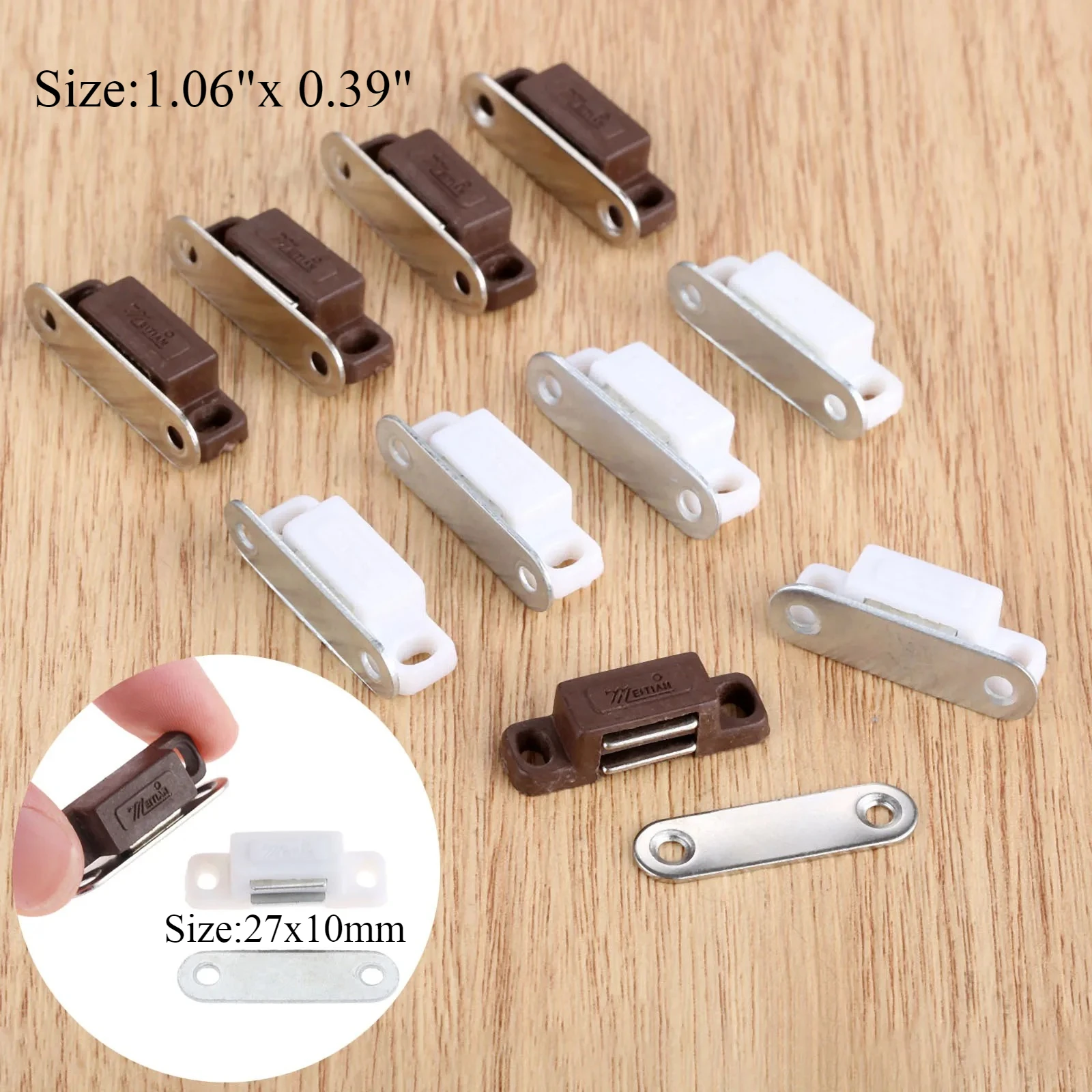 5Pcs Mini Magnetic Door Catches Kitchen Cupboard Wardrobe Cabinet Latch Catch White Brown Cabinet Hardware 27x10mm/1.06"x 0.39"