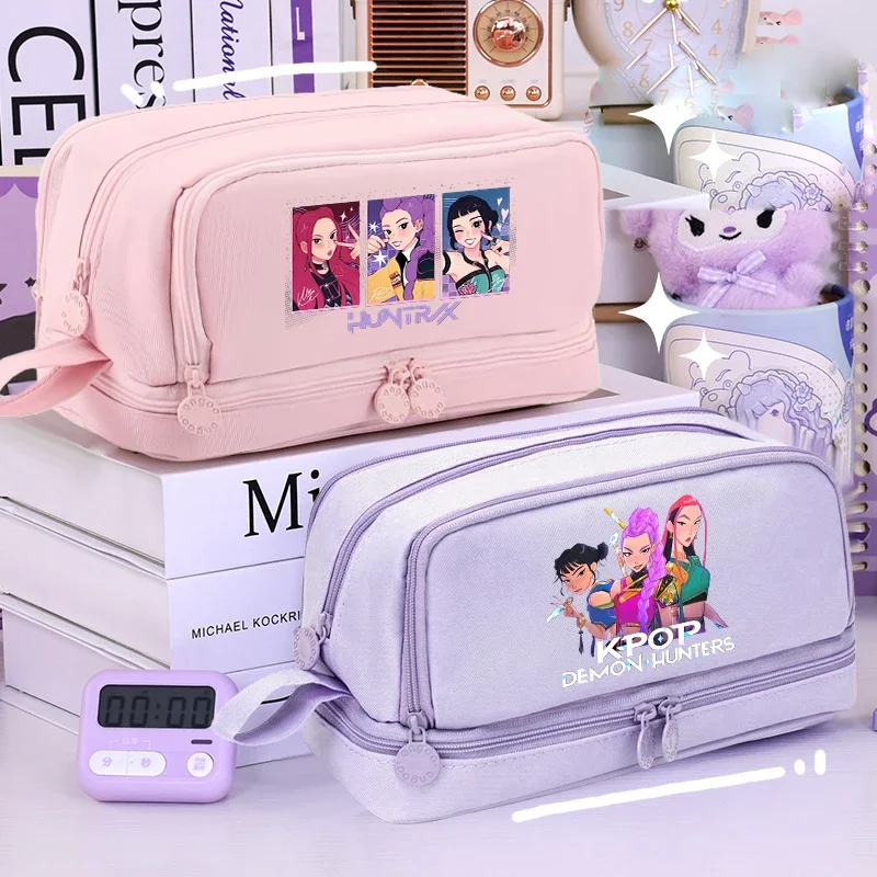 Kpop Demon Hunters High-capacity Pencil Bag Cartoon Music Girl Pencilcase Rumi Mira Zoey Student Pen Case Kid School Stationery