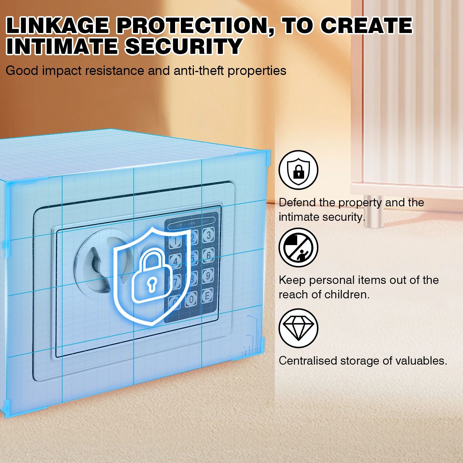 4.6L Digital Safe Box,Security Safe Box with Keypad and Override Key,Electronic Digital Steel Safes for Home Office Hotel