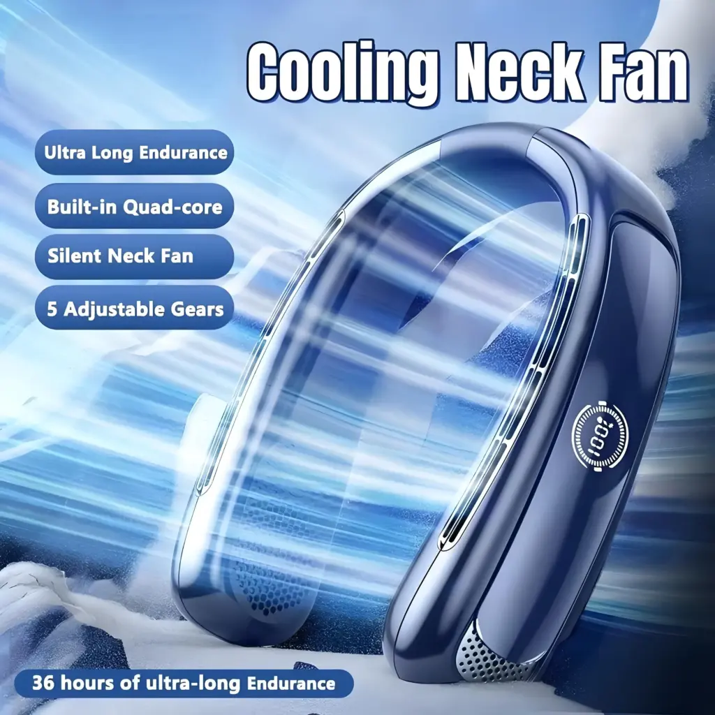 New 15000mAh Portable Neck Fan Smart Digital Display USB Rechargeable Outdoors Bladeless Silent Cooling Neck Fan for Summer