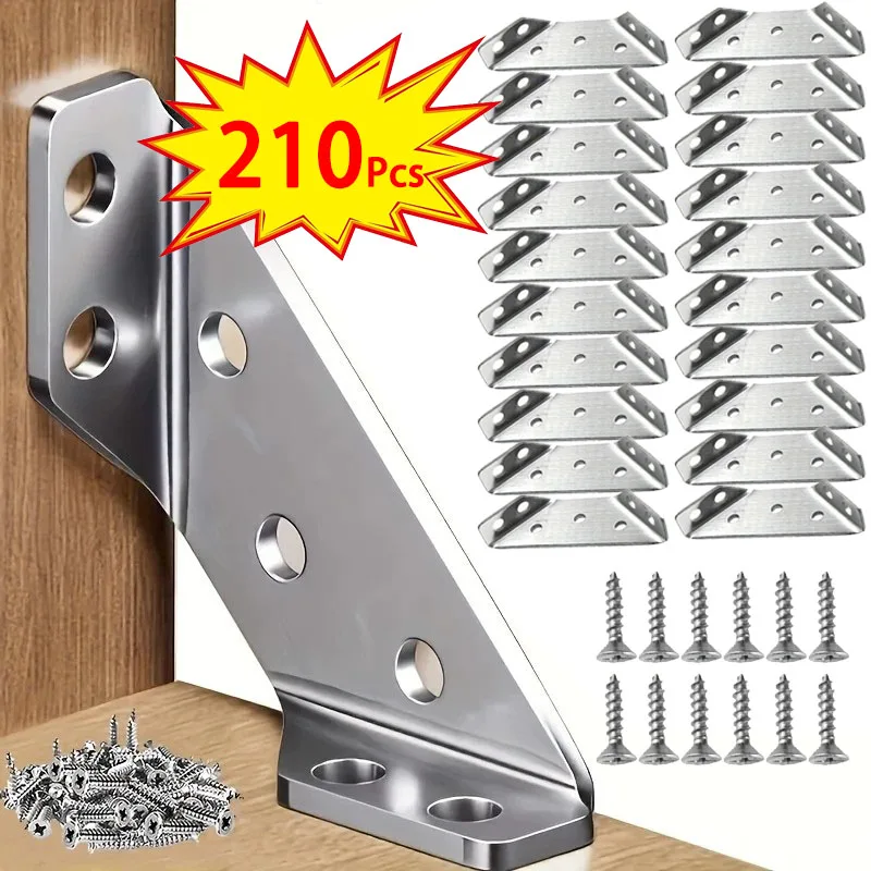 ​​Stainless Steel Corner Brackets with Screws 90° Right Angle for Wood Furniture Shelves Cabinets Corner Connector 7-210PCS