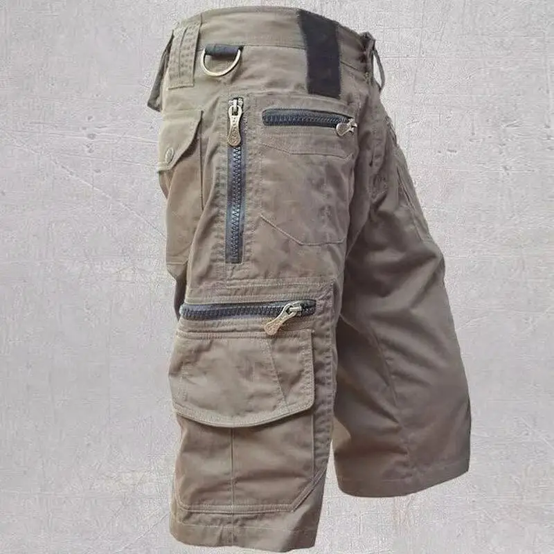 Plus Size Men's Cargo Shorts 7/8 Length, Multi-Pocket Tactical Casual Pants, Big Size Military Work Shorts (Available: S to 5XL)