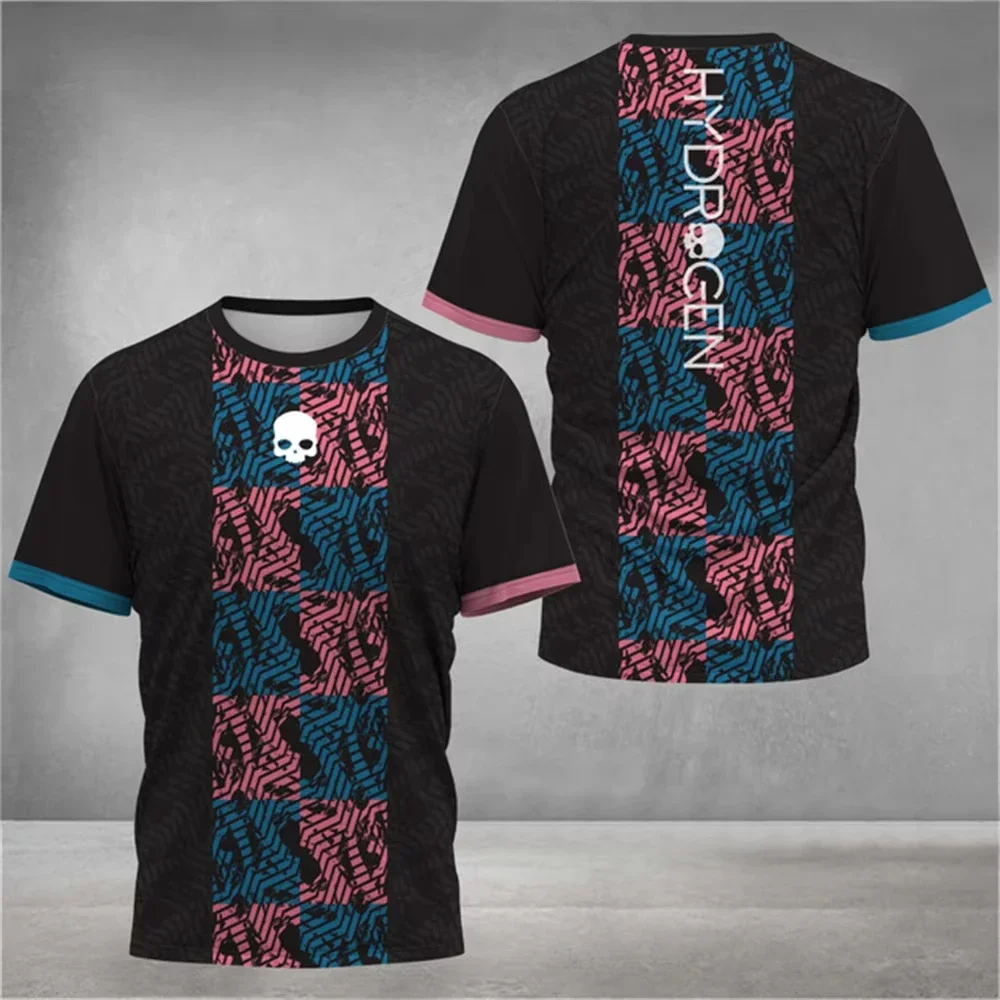 2025 Summer Loose Men's Tennis T-Shirt Fashion Striped Printed O-Neck Short Sleeve T-Shirts Breathable Quick-Drying Sports Tops