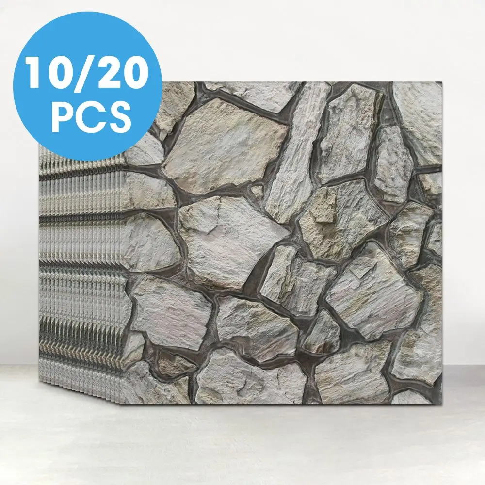 10/20Pcs, PVC 3D Faux Stone Wall Panels, Decorative Wall Decoration, Self-adhesive Panels, Easy to Install, 30cm x 30cm