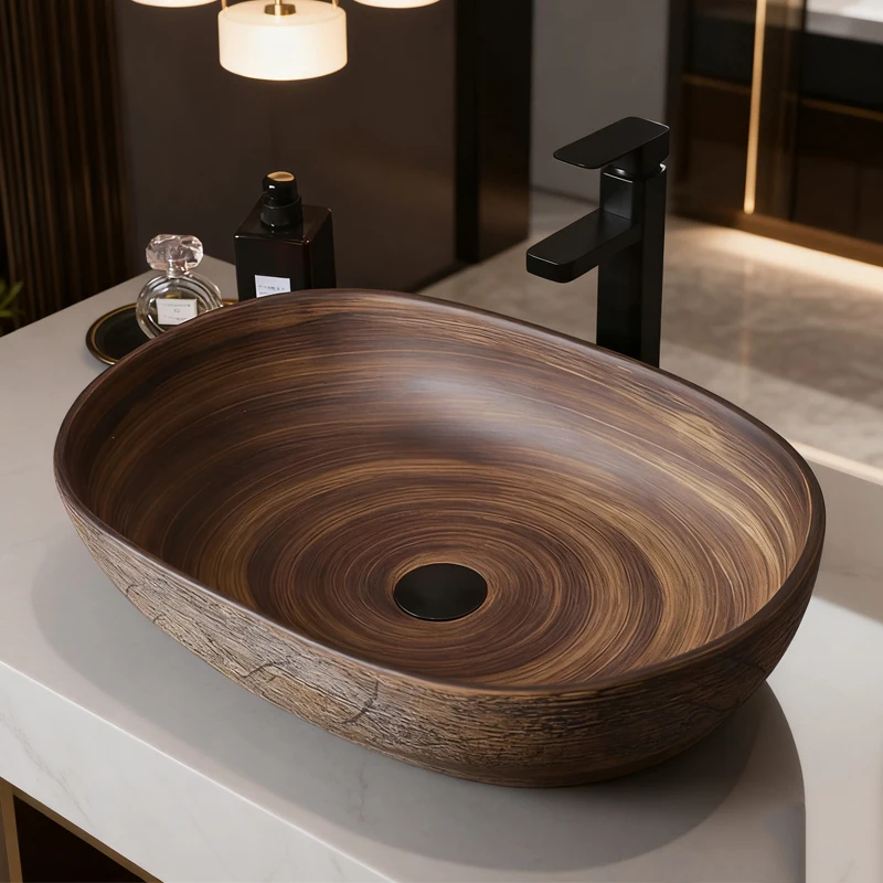 Vintage Ceramic Vessel Sink Bathroom Art Basin Above Counter Wash Bowl for Vanity Top and Home Decoration Countertop Wash Basin