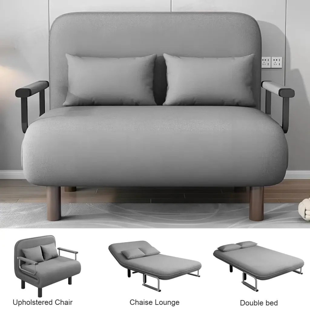 [UK Stock] Folding Sofa Bed Couch 3 in 1 with 2 Pillows, Lounge Cotton Chair Lazy Cushion for Apartment Home Livingroom
